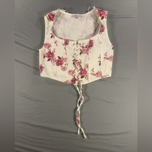 Floral Blāshe Corset Bralette Lace Up Side Zip White Pink Floral Size S